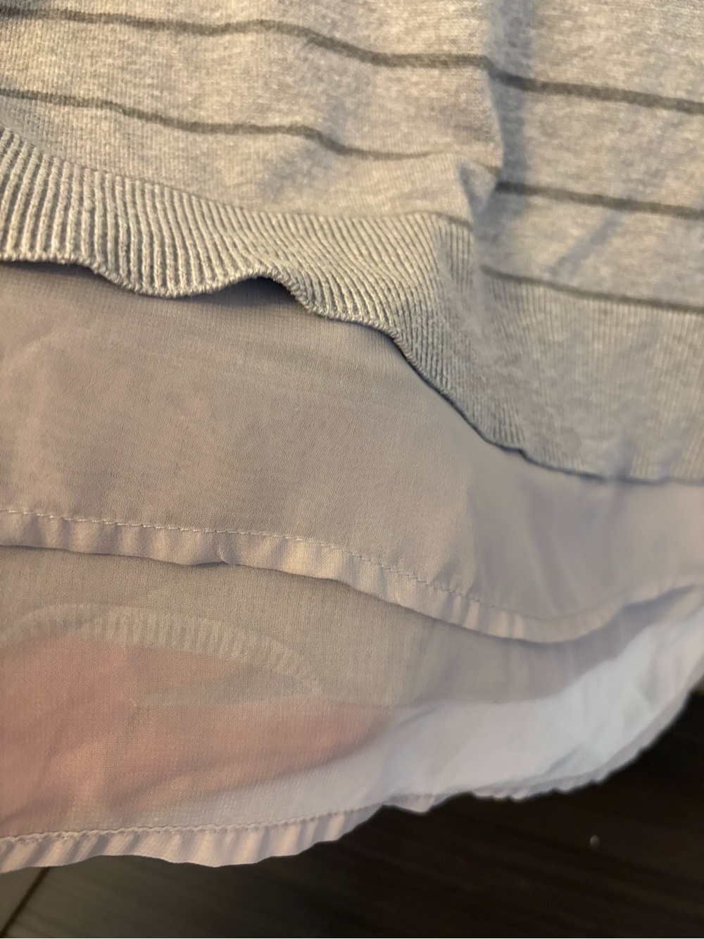 Maurices Gray Striped Sweater with Layered Chiffon Hem - Picture 5 of 8